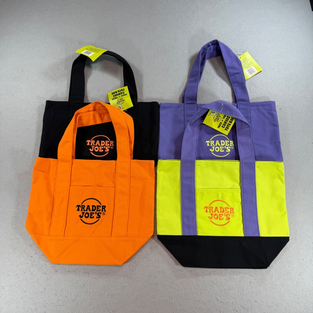 Trader Joe's Trick-or-Treat Mini Canvas Totes Complete 4 Pack New